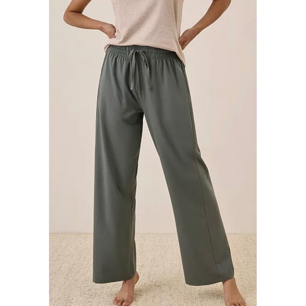 Pact Organic Cotton Wide Leg Lounge Pants Castor Grey Green Stretch Drawstring L